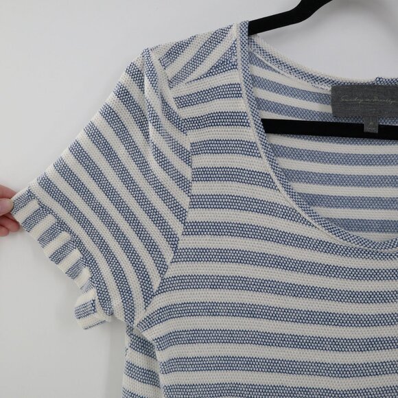 Sunday In Brooklyn Stripe Tee Womens M Blue White Fishermancore Nautical Coastal - Picture 6 of 14
